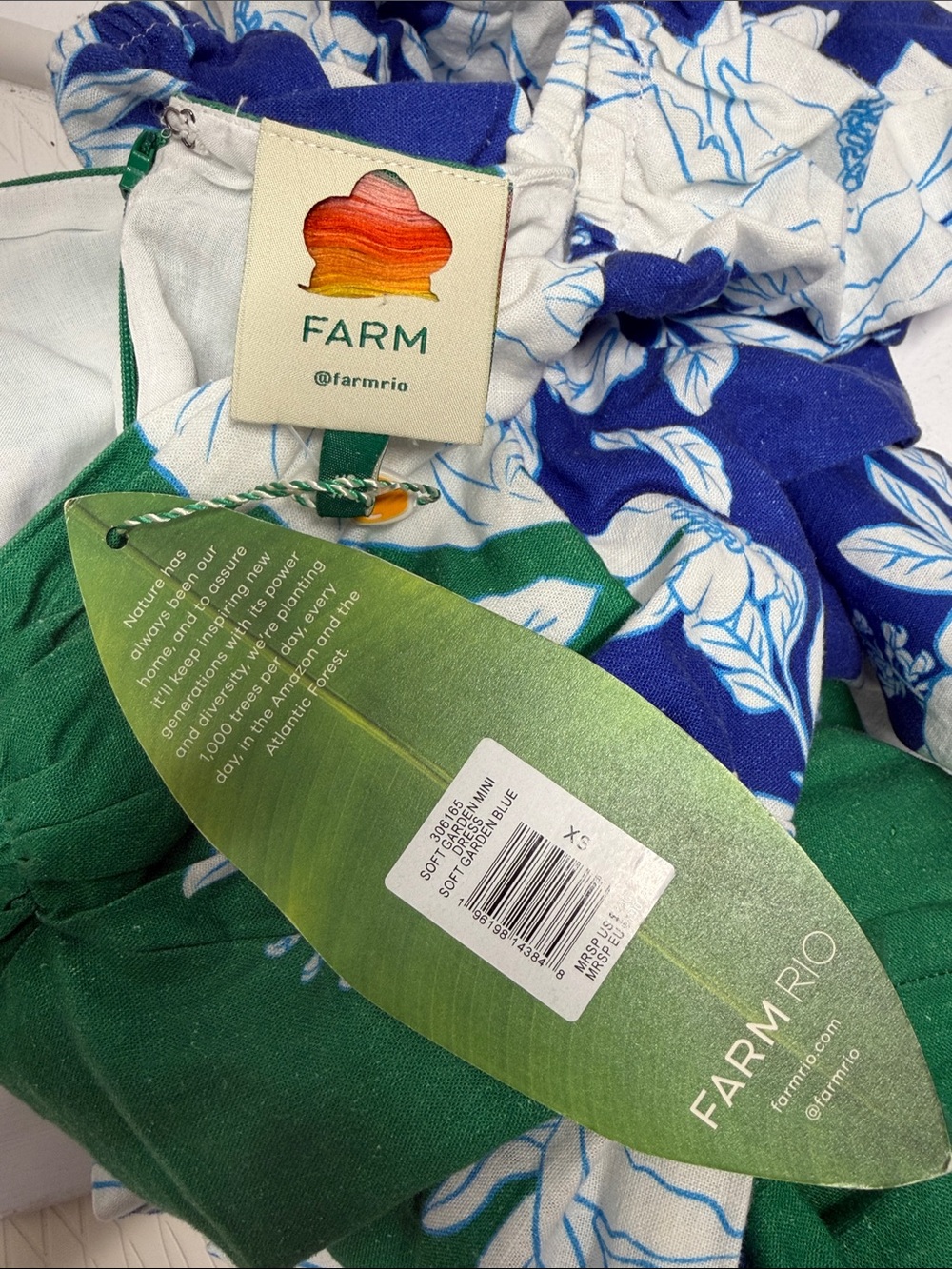 Farm Rio Soft Garden Mini Dress Linen Puff Sleeve Sweetheart Floral Blue NWT XS - Picture 8 of 10